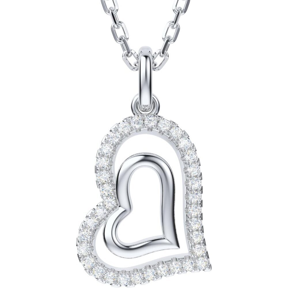 Sterling Silver Moissanite Heart Pendant Necklace, Adjustable 18-20in Chain